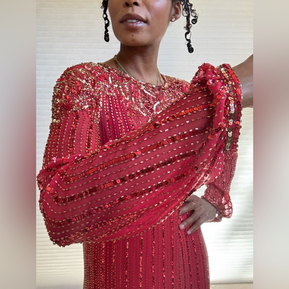 Vintage Victoria Royal Ltd Scarlet Dress with Sequins and Beading - Picture 4 of 17